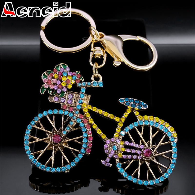 Yellow Cycling Gear - Colorido cristal bicicleta flor chaveiro feminino