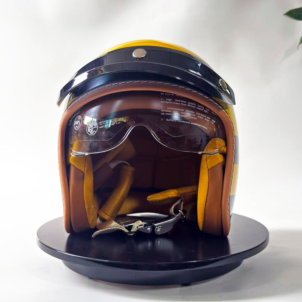 Novo capacete retrô de motocic - Yellow Cycling Gear avaliação e preço